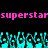 Pixelated text 'superstarsuperstar' in bright pink on black background with cyan pixelated shapes below.