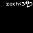 Two side-by-side pixelated text strings on black background, each reading 'zach<3' with a heart symbol replacing the final character in one version.