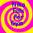 Four identical display a yellow and pink spiral background with blue text reading "Niko Falls For Gym" in a pixelated font