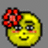 Yellow circular face with red flower on left side, gray background in top-left quadrant, red text "I Love You!!" on solid red background.
