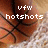 A basketball with a white net background and pixelated text overlays reading 'vfw hotshots', 'one game one love', and 'i miss you...' across different sections.