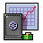 Pixel art icon showing a gray safe with purple film reel, green money stack, and chart with red upward trend line.