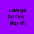 Four display the text "Lamya Rocks Hard!!" on a purple background with yellow highlight bars shifting across different lines of text