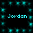 A digital artwork with cyan text and pixelated shapes on a black background, featuring repeated 'Jordan' labels.