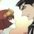 A 48x48 pixel animated contact sheet showing two frames of an anime-style buddy icon with a couple kissing on the left and text on the right.
