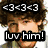 Pixelated image with a person's face, colorful circles, text overlays, and heart symbols on a black background.