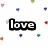 Animated icon with 'love' text and floating hearts on white background, transitioning to a of rainbow hearts over black