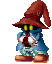 A wizard character with a brown pointed hat and blue robe holds a white orb, transitioning from closed hands to flame-emitting gestures across frames.