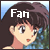 Pixelated anime-style character with dark brown hair and light skin, wearing a purple top against a blue background with green foliage.