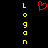 A black background displays yellow 'Login' text on both sides with a red pixelated heart symbol in the center.