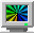 Four pixelated computer monitor displays arranged in a , each showing distinct abstract color patterns with green status indicators below