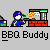 Pixel art icon shows a character grilling with a spatula, standing before a red grill with flames, next to a green and blue cooler, under 'BBQ Buddy' text.