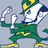 Pixelated character in green uniform with yellow accents stands against light gray background, right side displays "Fighting Irish" text on solid green field.