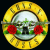 Static circular icon featuring a stylized skull with red roses and green leaves, surrounded by yellow text on a black background.