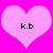Two identical pink hearts on a bright magenta background, each containing black pixelated text 'k.b' in the center.
