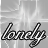 A static image of the word 'lonely' in cursive script with a black outline and white fill, set against a gray background with faint light streaks.