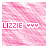 Pink textured background with 'LIZZIE' text and three small symbols; one symbol changes from white to yellow in