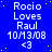 Blue background with yellow dots, repeated text "Rocio Loves Raul 10/13/08 <3" in white pixelated font across four