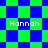 Four identical pixelated 'Hannah' text labels on a green and blue checkered background with varying diamond-shaped patterns.