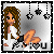 Pixel art animated contact sheet showing a cartoon girl with long brown hair in two frames, featuring star decorations and text at the bottom.