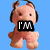 Pixelated cartoon character with brown hair and headphones holds black text boxes displaying 'I'M', 'A', 'MUSIC', and 'PIG'