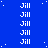 Blue background with white pixelated text repeating 'Jill' in multiple , scattered small white dots resembling stars