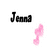 Pixelated text 'Jenna' in black and pink with a pink musical note icon on white background, transitioning between color variations.