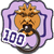 Pixelated icon with purple border, orange face wearing crown, dark beard, open mouth, and '100' text in white and blue.