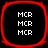 Four identical square icons with red borders and black backgrounds, each displaying three stacked "MCR" text lines in white pixelated font.