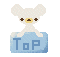 Pixelated white bear with brown eyes and yellow nose sits atop blue block labeled 'ToP' in three of three, each showing distinct arm poses