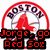Boston Red Sox logo with red text and baseball cleat symbol, featuring a pixelated 'Jorge, go Red Sox' overlay on one version.