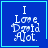 Blue square with light blue border contains white pixelated text "I Love David A lot." and a small heart symbol in the bottom-right corner.