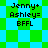 Pixelated text 'Jenny+ Ashley= BFFL' appears on green and cyan backgrounds with varying diamond patterns across four