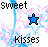 Pixelated static icon with blue star, pink and light blue sparkles, and black text reading "Sweet" above and "Kisses" below on white background.