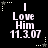 Black background with white text reading "I Love Him 11.3.07" and small star symbols in corners, showing animation changes between frames.