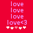 Red background with repeated pink 'love' text and heart symbols, showing animation changes in heart positions.