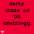 Red background with black text 'delta class of '08. amazingg.' and pink heart icons in various positions
