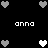 Black background with pixelated heart symbols and repeated text 'anna' in white block letters.