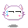 Pixelated white cat face with pink inner ears, black horizontal eyes, and blue teardrops on left cheek; four variations show subtle mouth and shadow differences.