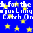 Blue background with yellow stars and repeated white text reading 'h for the u just migu just mig Catch On Catch On' in pixelated font.