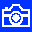 Four pixelated camera icons arranged in a on a blue background, each with white outlines and blue internal details