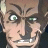 A pixelated anime-style character face with exaggerated expression next to stylized text on a black background.