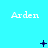 A cyan background displays repeated 'Arden' text with changing dark blue symbols above each instance.
