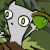 Pixelated green and brown character with large eyes holding an acorn, surrounded by text fragments on white and orange backgrounds.