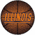 A basketball with 'ILLINOIS' text overlaid, a sports jersey with number 11 and name 'HARRIGAN', and an Illinois logo on blue background.