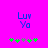 Pixelated blue text 'Luv Ya' on bright pink background with green and gray star-like shapes below, two identical frames showing static content.