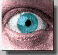 A close-up of a human eye with blue iris and black pupil, transitioning to the same eye closed with visible eyelashes.