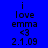 Blue background with black text reading 'i love emma <3 2.1.09' in four identical , one showing a light blue circular glow effect