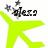 Pixelated icon with bright green X-shaped figure, three gray stars above, and partial black text reading 'gley' on white background.