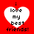 Red background with four white heart shapes containing black text reading 'i love my best friends!' in pixelated font.